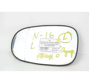 Зеркальный элемент левый рест без подогрева Nissan Almera (N16) 2000-2006  (51611)